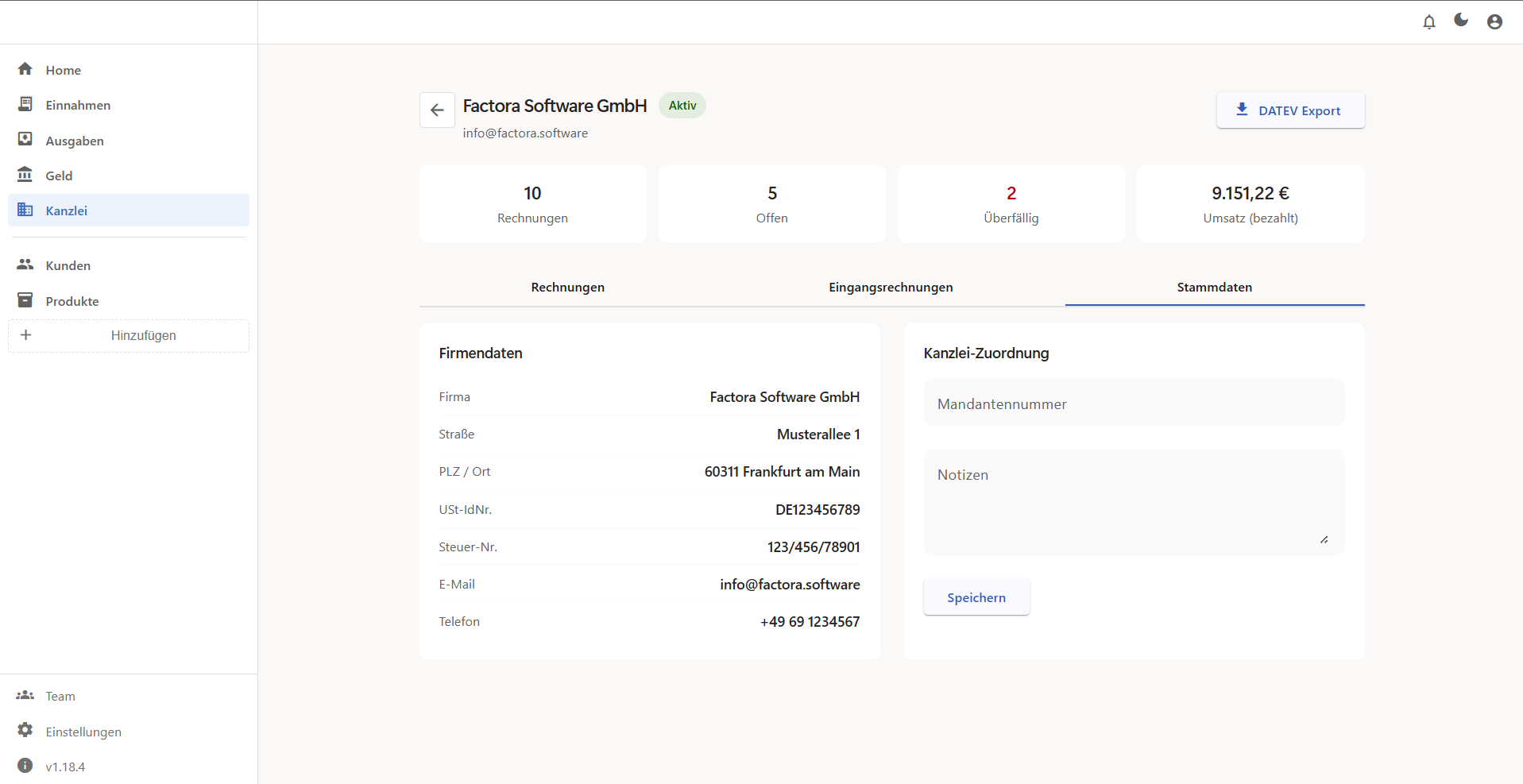 Kanzlei-Dashboard — Stammdaten